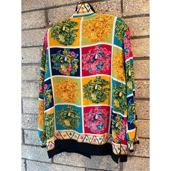 Corey B. New York 100% Silk Multicolor Floral Block Print Button-Up Shirt Womens - Picture 7 of 8